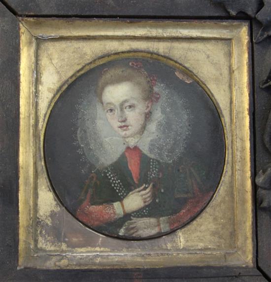 17th Century Flemish School Portrait of a girl with a ruff 3in.